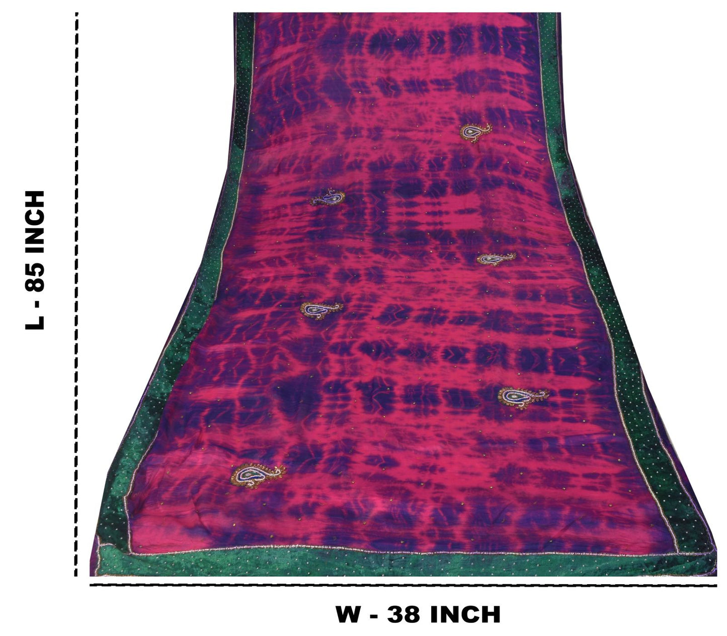 Sanskriti Vintage Pink-Purple Pure Silk Dupatta Stole Tie-Dye Hand Beaded Scarf