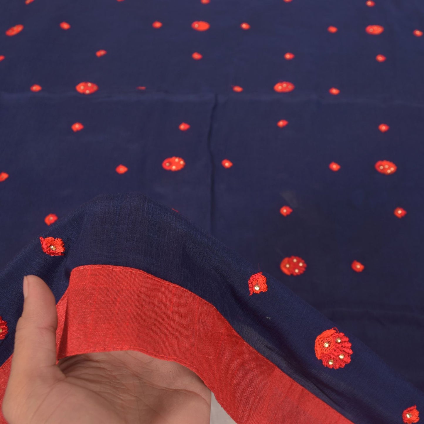 Sanskriti Vintage Blue Soft Pure Chiffon Dupatta Stole Embroidered Thread Scarf