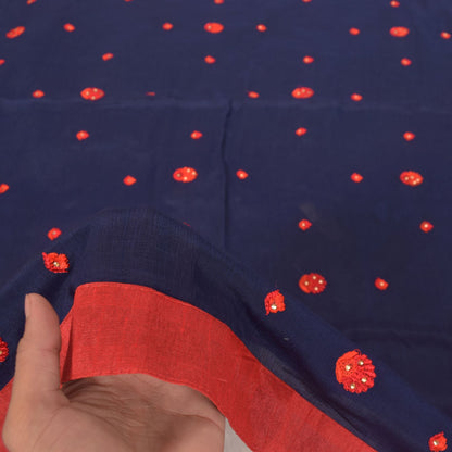 Sanskriti Vintage Blue Soft Pure Chiffon Dupatta Stole Embroidered Thread Scarf