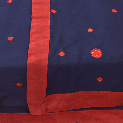 Sanskriti Vintage Blue Soft Pure Chiffon Dupatta Stole Embroidered Thread Scarf