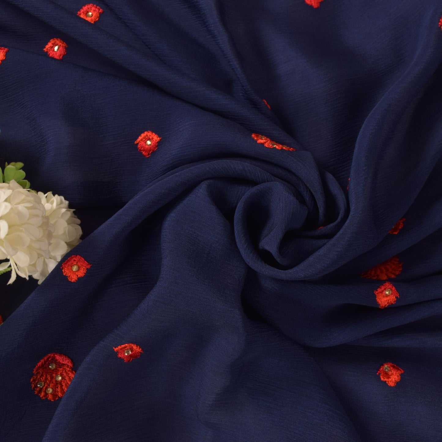 Sanskriti Vintage Blue Soft Pure Chiffon Dupatta Stole Embroidered Thread Scarf
