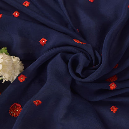 Sanskriti Vintage Blue Soft Pure Chiffon Dupatta Stole Embroidered Thread Scarf