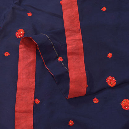 Sanskriti Vintage Blue Soft Pure Chiffon Dupatta Stole Embroidered Thread Scarf