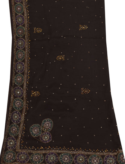 Sanskriti Vintage Black Soft Pure Chiffon Silk Dupatta Stole Hand Beaded Scarf