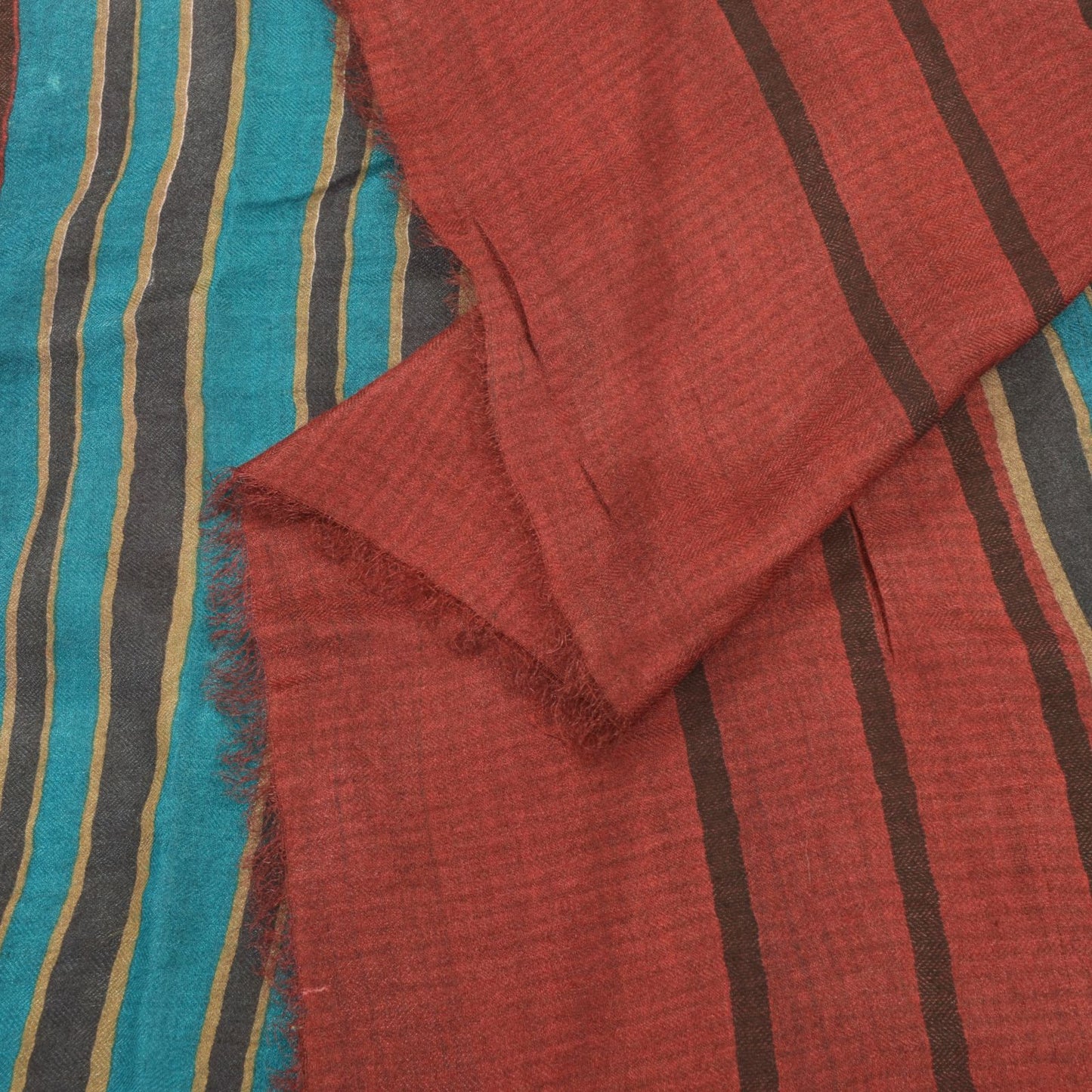 Sanskriti Vintage Red-Blue 100% Pure Woolen Dupatta Stole Woven Work Scarf Veil