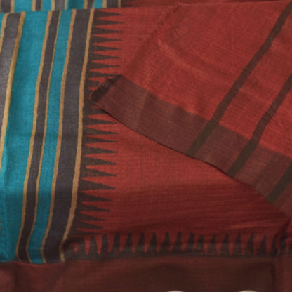 Sanskriti Vintage Red-Blue 100% Pure Woolen Dupatta Stole Woven Work Scarf Veil
