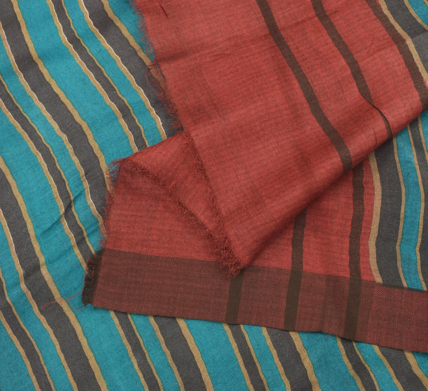 Sanskriti Vintage Red-Blue 100% Pure Woolen Dupatta Stole Woven Work Scarf Veil