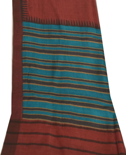 Sanskriti Vintage Red-Blue 100% Pure Woolen Dupatta Stole Woven Work Scarf Veil