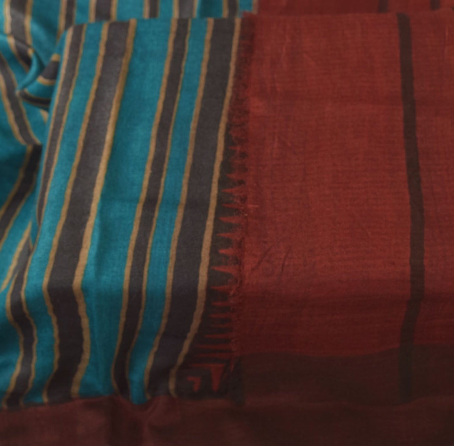 Sanskriti Vintage Red-Blue 100% Pure Woolen Dupatta Stole Woven Work Scarf Veil