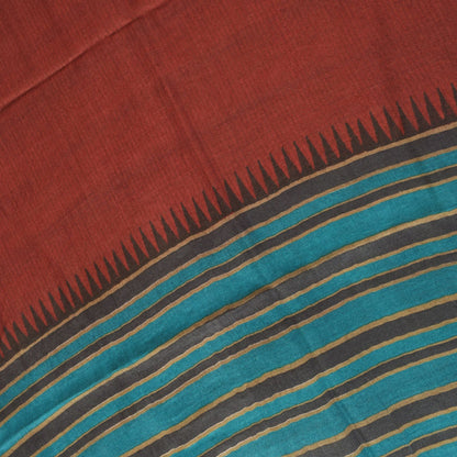 Sanskriti Vintage Red-Blue 100% Pure Woolen Dupatta Stole Woven Work Scarf Veil