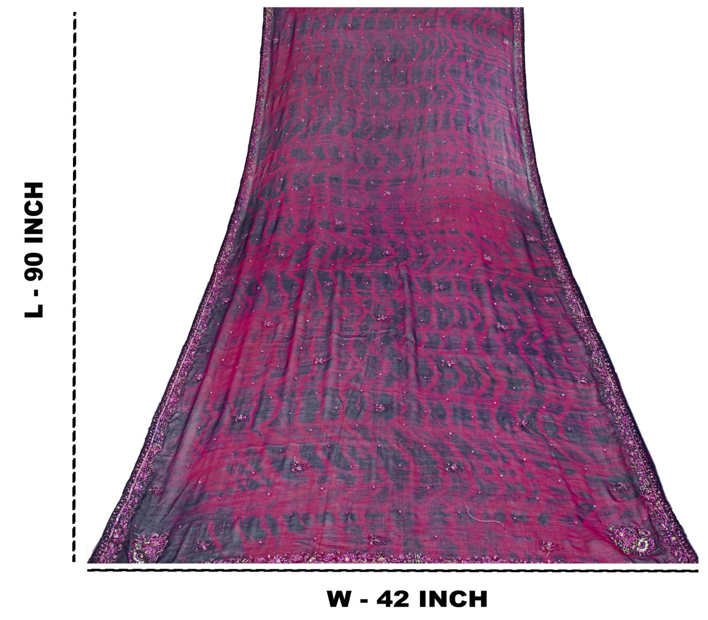 Sanskriti Vintage Dupatta/Stole Purple Pure Chiffon Silk Tie-Dye-Hand Bead Veil