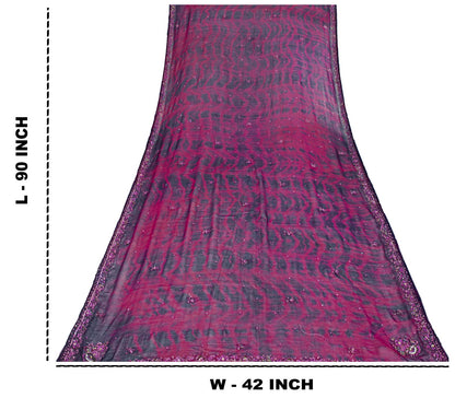 Sanskriti Vintage Dupatta/Stole Purple Pure Chiffon Silk Tie-Dye-Hand Bead Veil