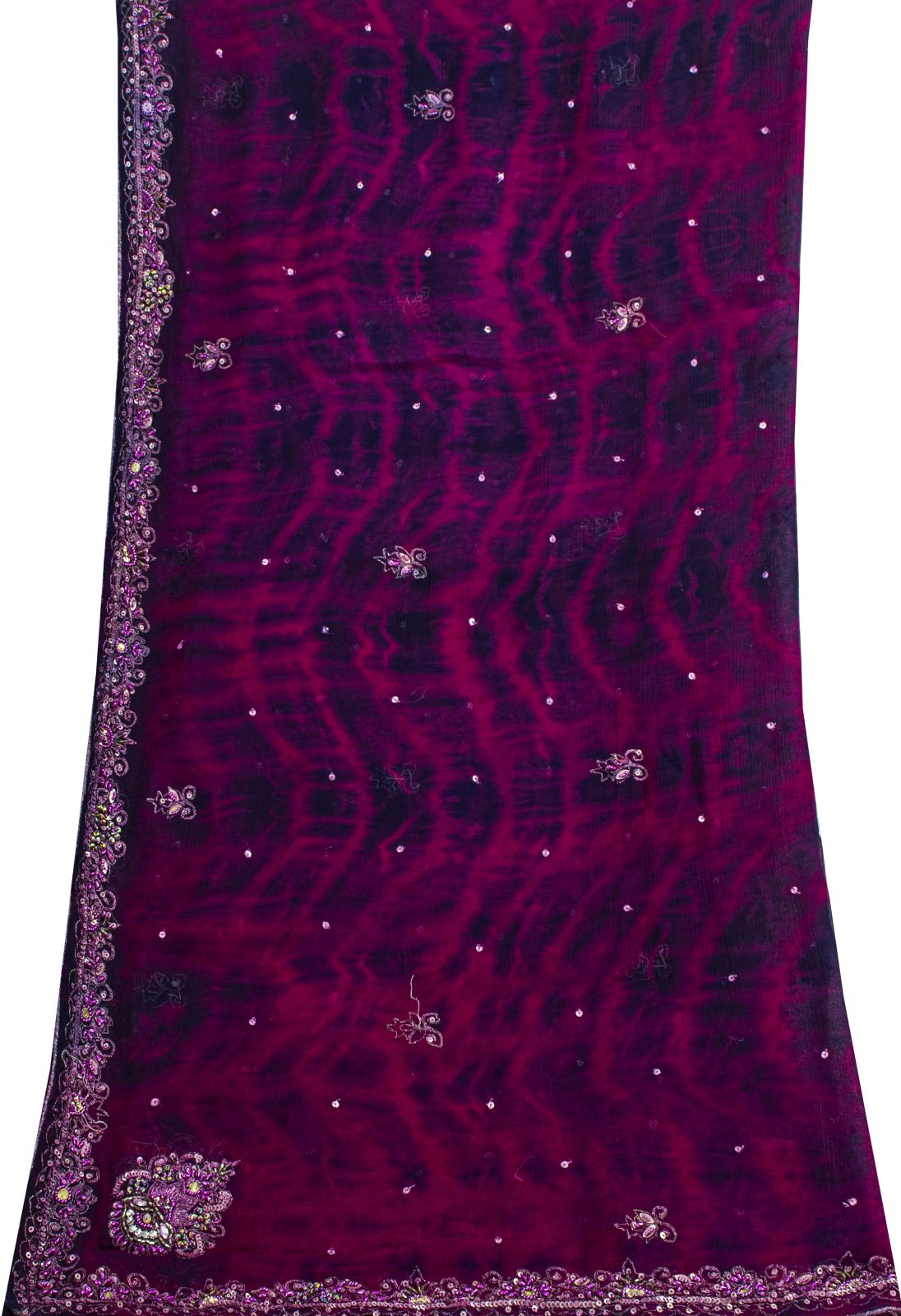 Sanskriti Vintage Dupatta/Stole Purple Pure Chiffon Silk Tie-Dye-Hand Bead Veil