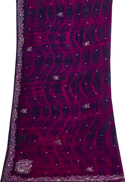 Sanskriti Vintage Dupatta/Stole Purple Pure Chiffon Silk Tie-Dye-Hand Bead Veil