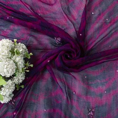 Sanskriti Vintage Dupatta/Stole Purple Pure Chiffon Silk Tie-Dye-Hand Bead Veil
