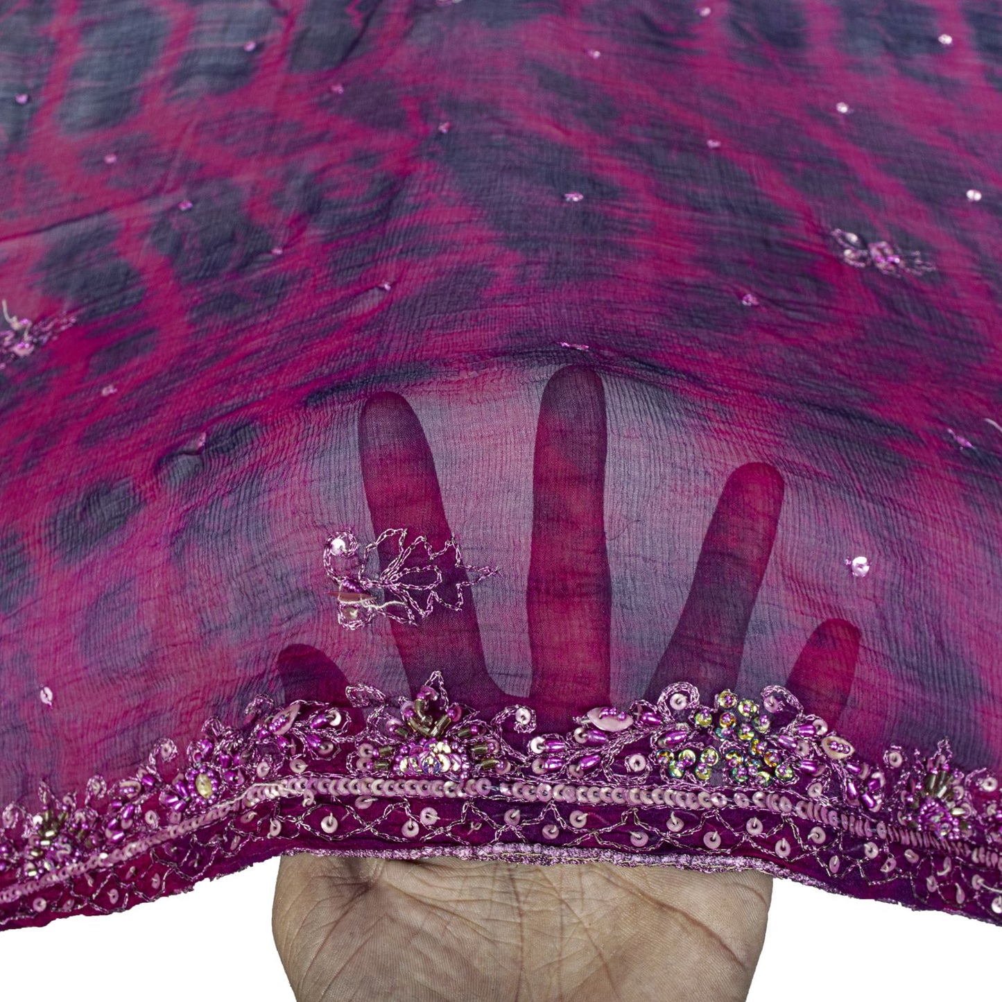 Sanskriti Vintage Dupatta/Stole Purple Pure Chiffon Silk Tie-Dye-Hand Bead Veil