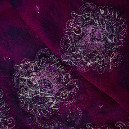 Sanskriti Vintage Dupatta/Stole Purple Pure Chiffon Silk Tie-Dye-Hand Bead Veil