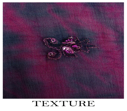 Sanskriti Vintage Dupatta/Stole Purple Pure Chiffon Silk Tie-Dye-Hand Bead Veil