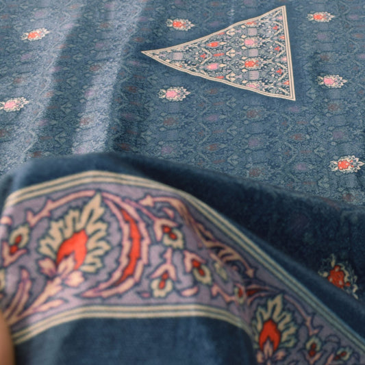 Sanskriti Vintage Blue Soft Velvet Dupatta Stole Floral Digital Print Scarf Veil