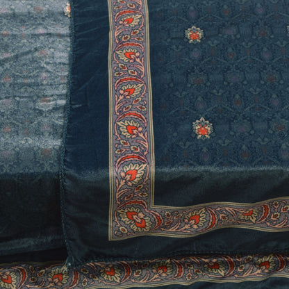 Sanskriti Vintage Blue Soft Velvet Dupatta Stole Floral Digital Print Scarf Veil