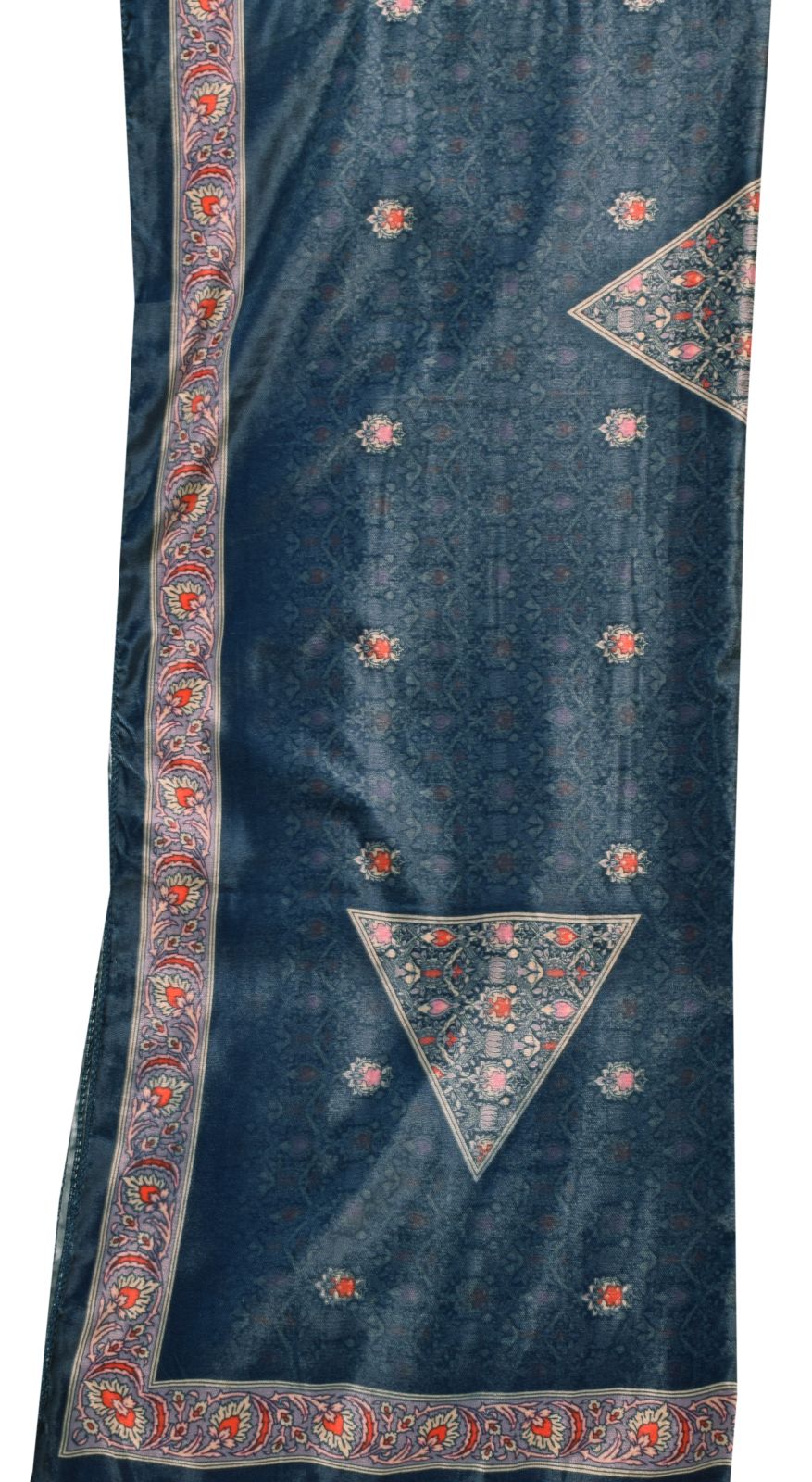 Sanskriti Vintage Blue Soft Velvet Dupatta Stole Floral Digital Print Scarf Veil