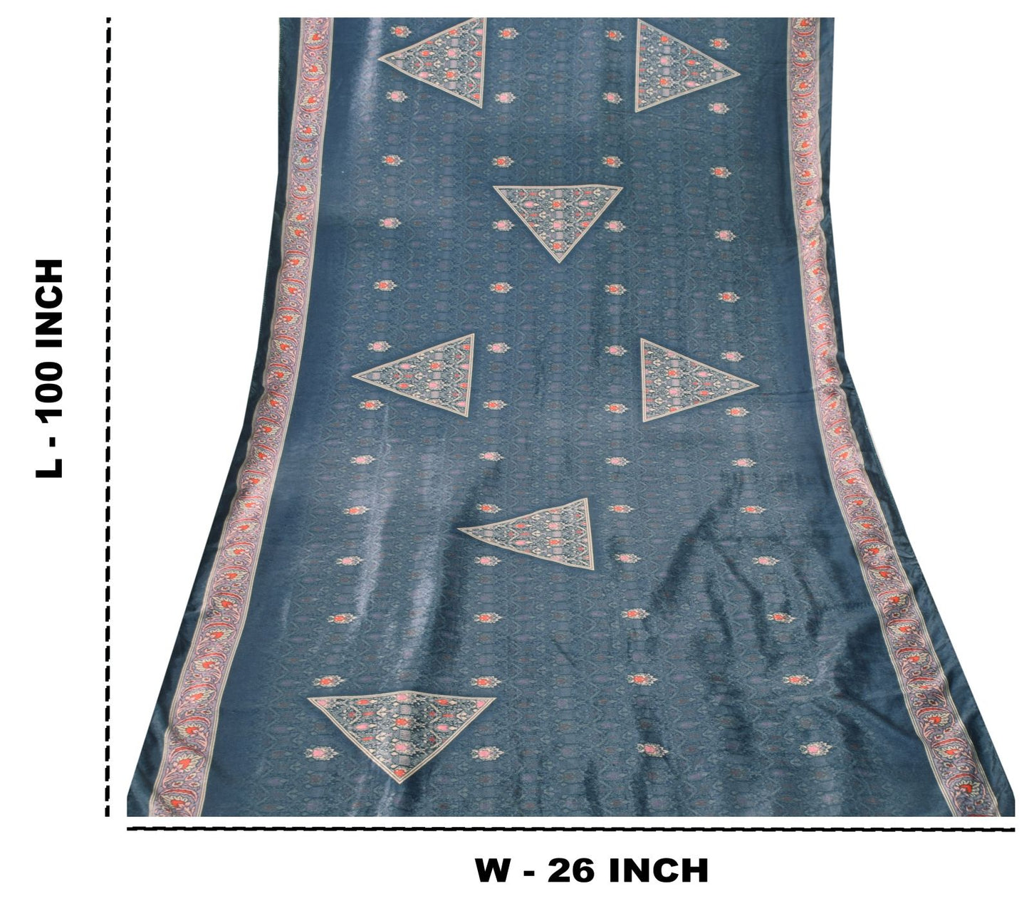 Sanskriti Vintage Blue Soft Velvet Dupatta Stole Floral Digital Print Scarf Veil