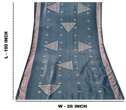 Sanskriti Vintage Blue Soft Velvet Dupatta Stole Floral Digital Print Scarf Veil