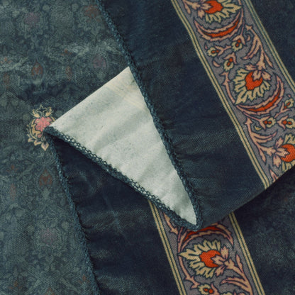 Sanskriti Vintage Blue Soft Velvet Dupatta Stole Floral Digital Print Scarf Veil