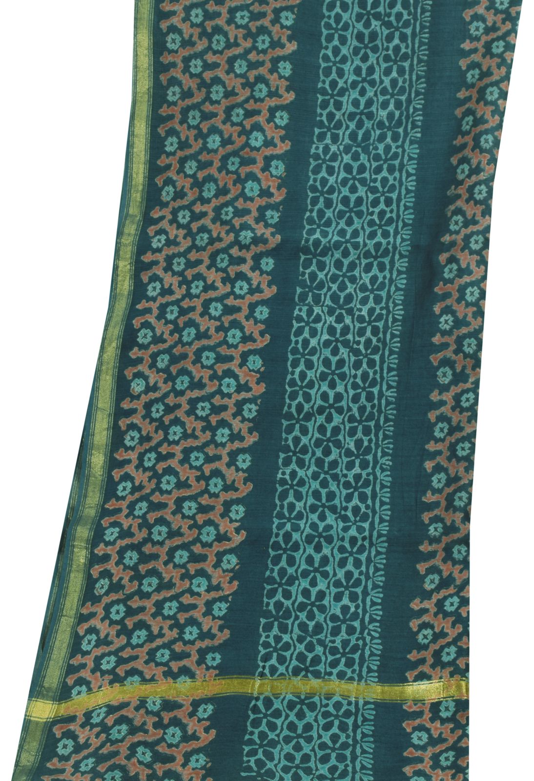 Sanskriti Vintage Blue Chanderi Dupatta Stole Bagru Hand Block Print Zari Woven