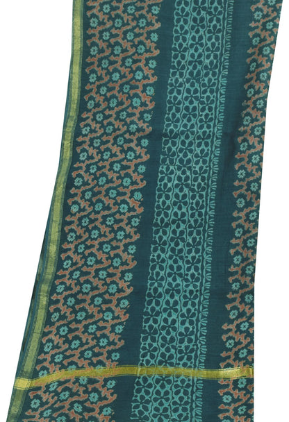 Sanskriti Vintage Blue Chanderi Dupatta Stole Bagru Hand Block Print Zari Woven