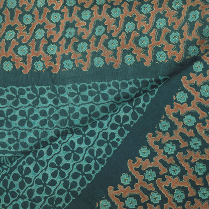 Sanskriti Vintage Blue Chanderi Dupatta Stole Bagru Hand Block Print Zari Woven