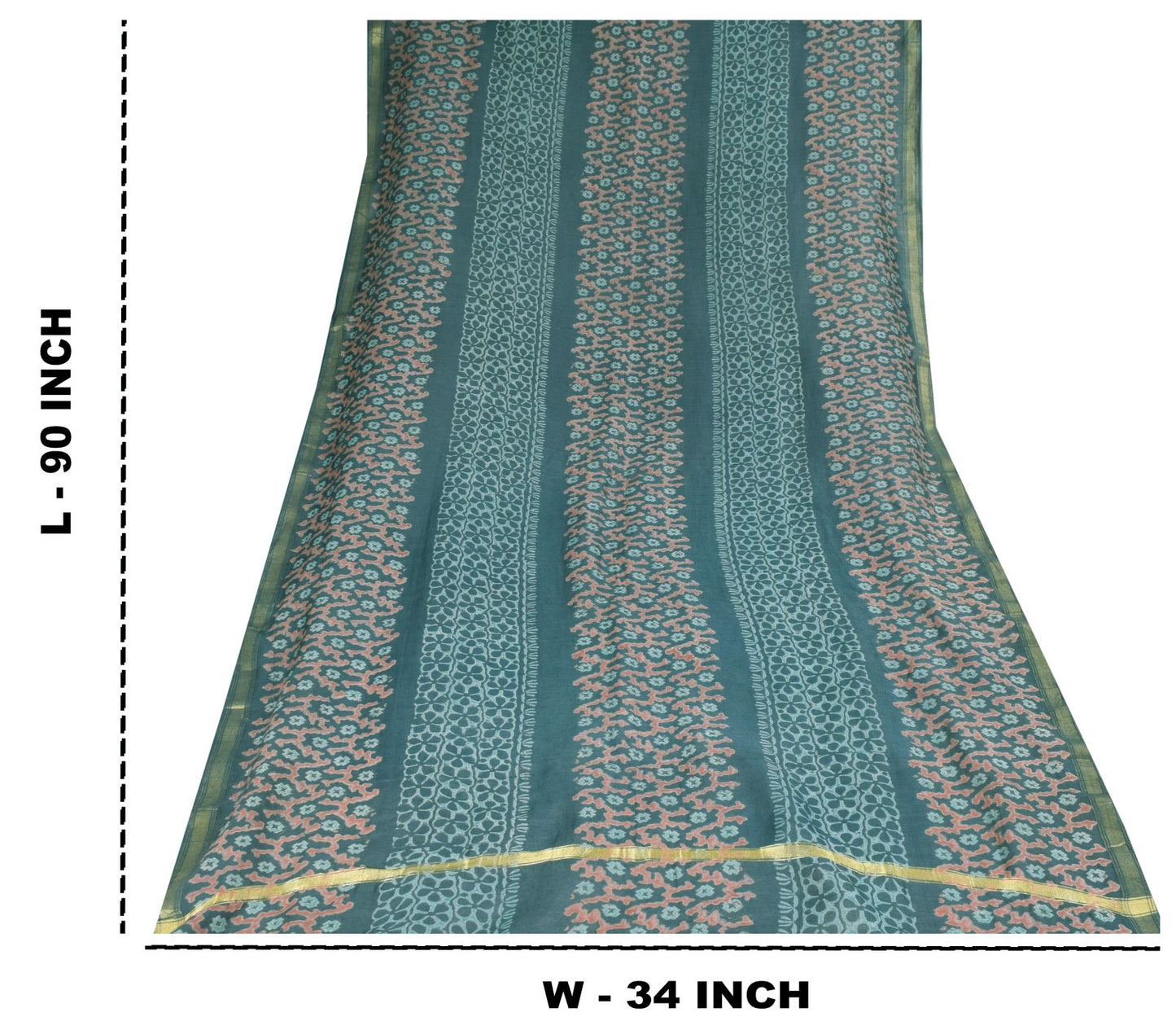 Sanskriti Vintage Blue Chanderi Dupatta Stole Bagru Hand Block Print Zari Woven