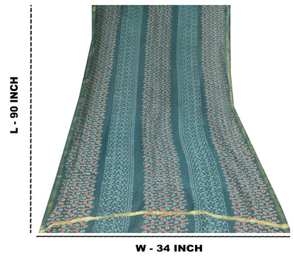 Sanskriti Vintage Blue Chanderi Dupatta Stole Bagru Hand Block Print Zari Woven