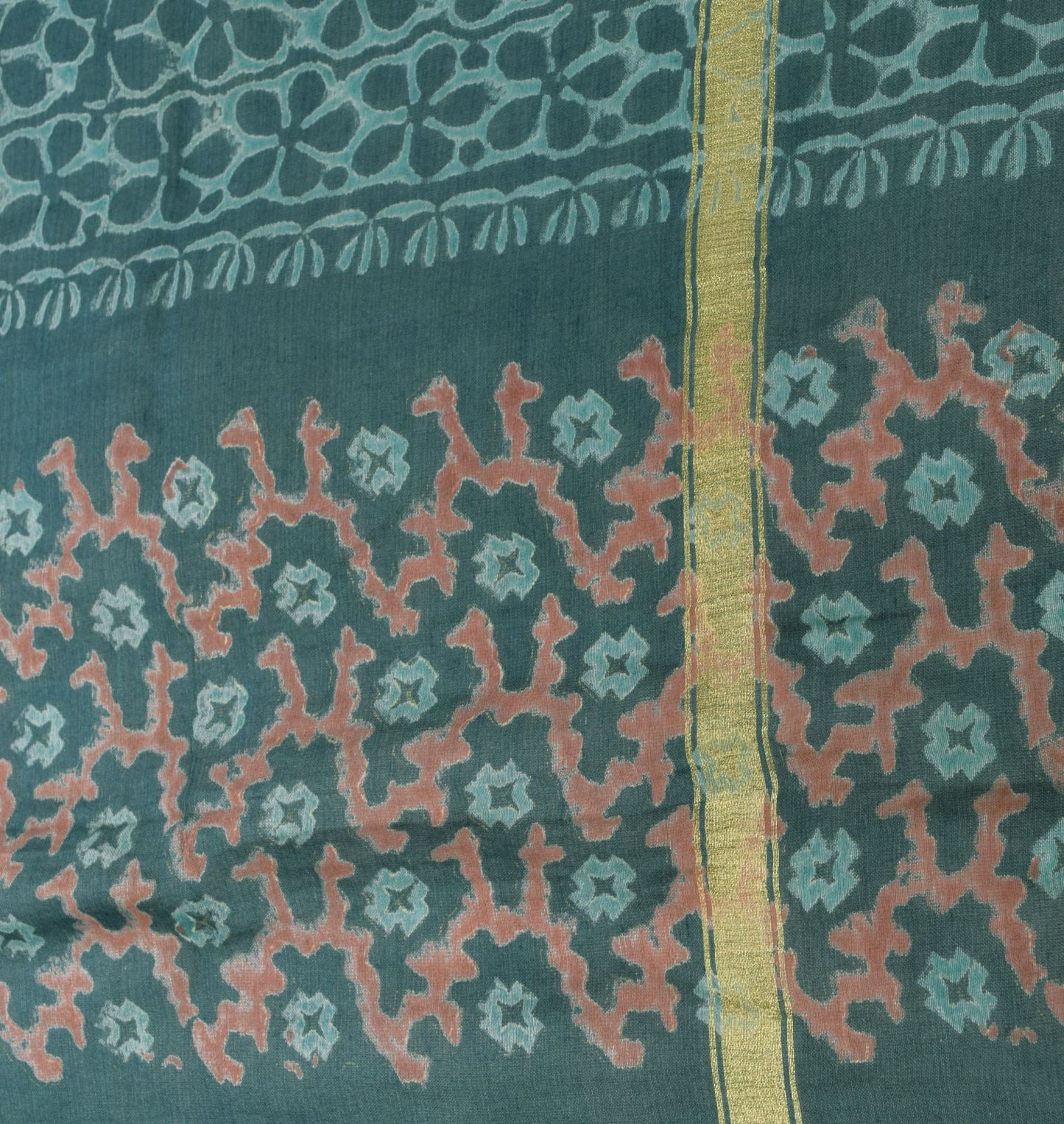 Sanskriti Vintage Blue Chanderi Dupatta Stole Bagru Hand Block Print Zari Woven