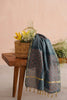 Sanskriti Vintage Blue Chanderi Dupatta Stole Bagru Hand Block Print Zari Woven