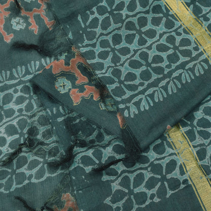 Sanskriti Vintage Blue Chanderi Dupatta Stole Bagru Hand Block Print Zari Woven
