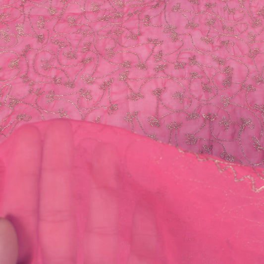 Sanskriti Vintage Pink Georgette Dupatta Stole Zari Embroidered Scarf Veil Hijab