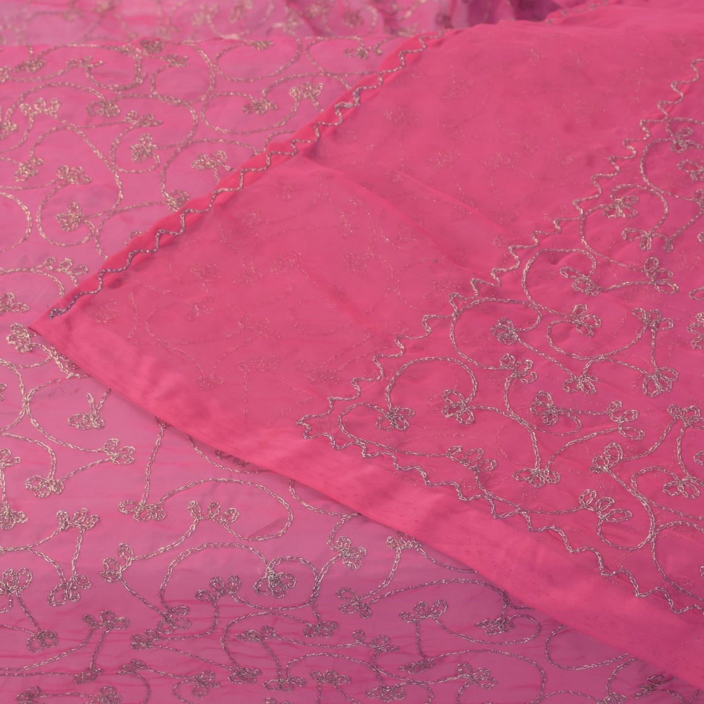 Sanskriti Vintage Pink Georgette Dupatta Stole Zari Embroidered Scarf Veil Hijab