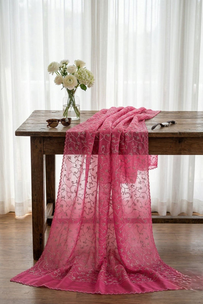 Sanskriti Vintage Pink Georgette Dupatta Stole Zari Embroidered Scarf Veil Hijab