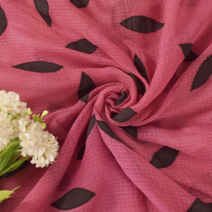 Sanskriti Vintage Pink Pure Cotton Dupatta Stole Kota Woven Fabric Patch Scarf