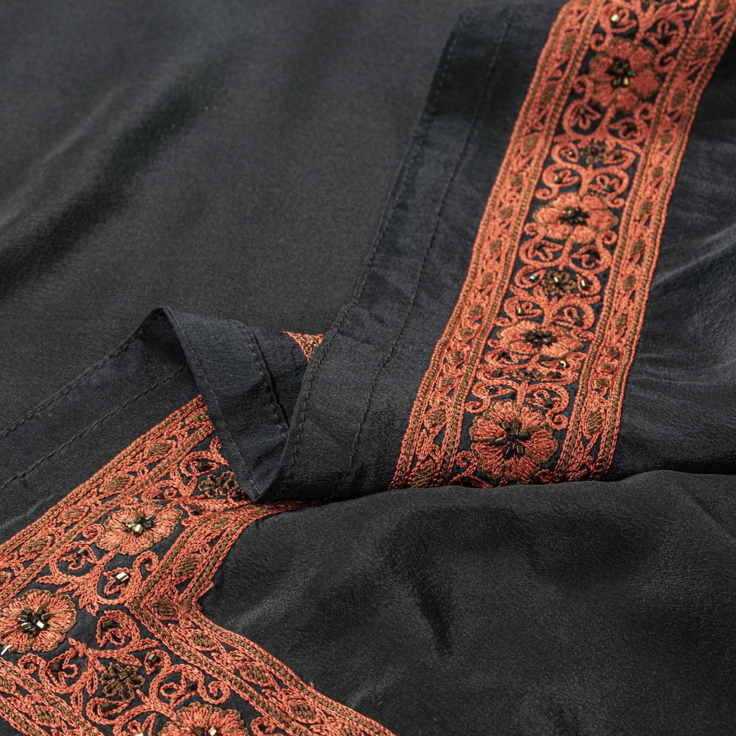 Sanskriti Vintage Black Hand Bead Dupatta Stole Pure Silk Traditional Wrap Veil