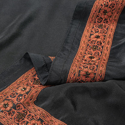 Sanskriti Vintage Black Hand Bead Dupatta Stole Pure Silk Traditional Wrap Veil