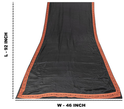 Sanskriti Vintage Black Hand Bead Dupatta Stole Pure Silk Traditional Wrap Veil