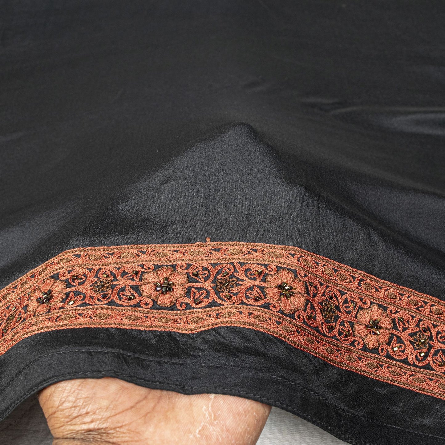 Sanskriti Vintage Black Hand Bead Dupatta Stole Pure Silk Traditional Wrap Veil