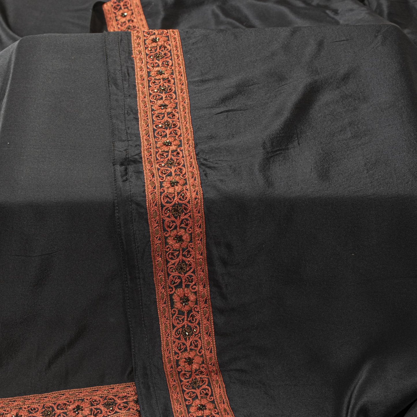 Sanskriti Vintage Black Hand Bead Dupatta Stole Pure Silk Traditional Wrap Veil
