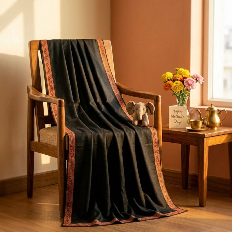 Sanskriti Vintage Black Hand Bead Dupatta Stole Pure Silk Traditional Wrap Veil