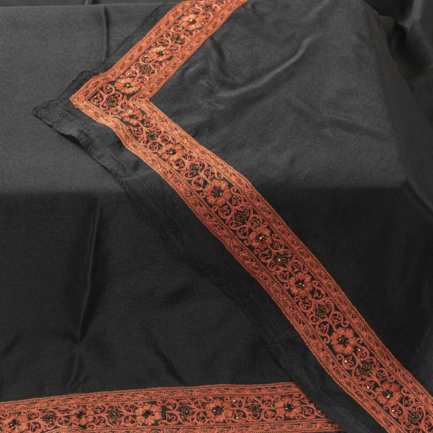 Sanskriti Vintage Black Hand Bead Dupatta Stole Pure Silk Traditional Wrap Veil