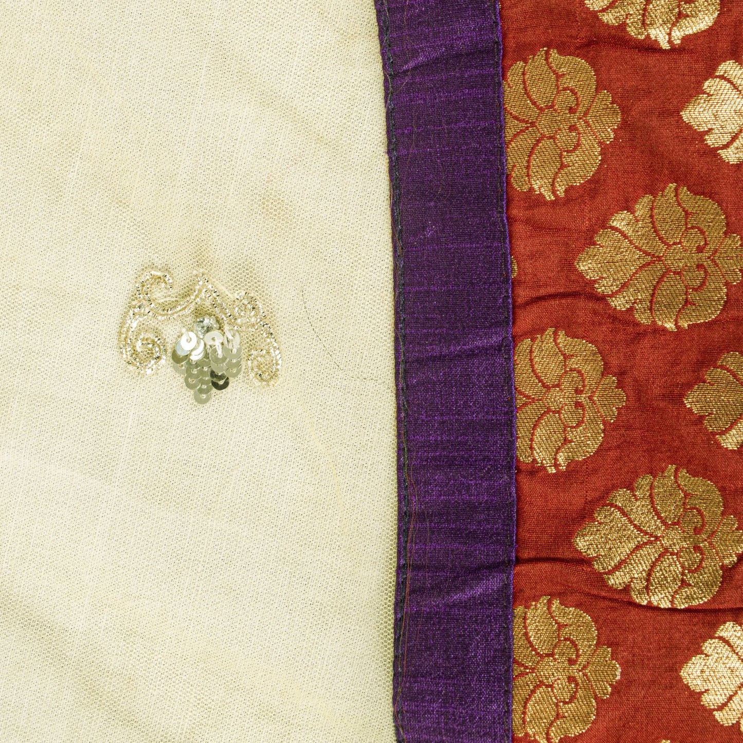 Sanskriti Vintage Yellow Net Dupatta Stole Hand Embroidered Dabka-Lace Work Veil