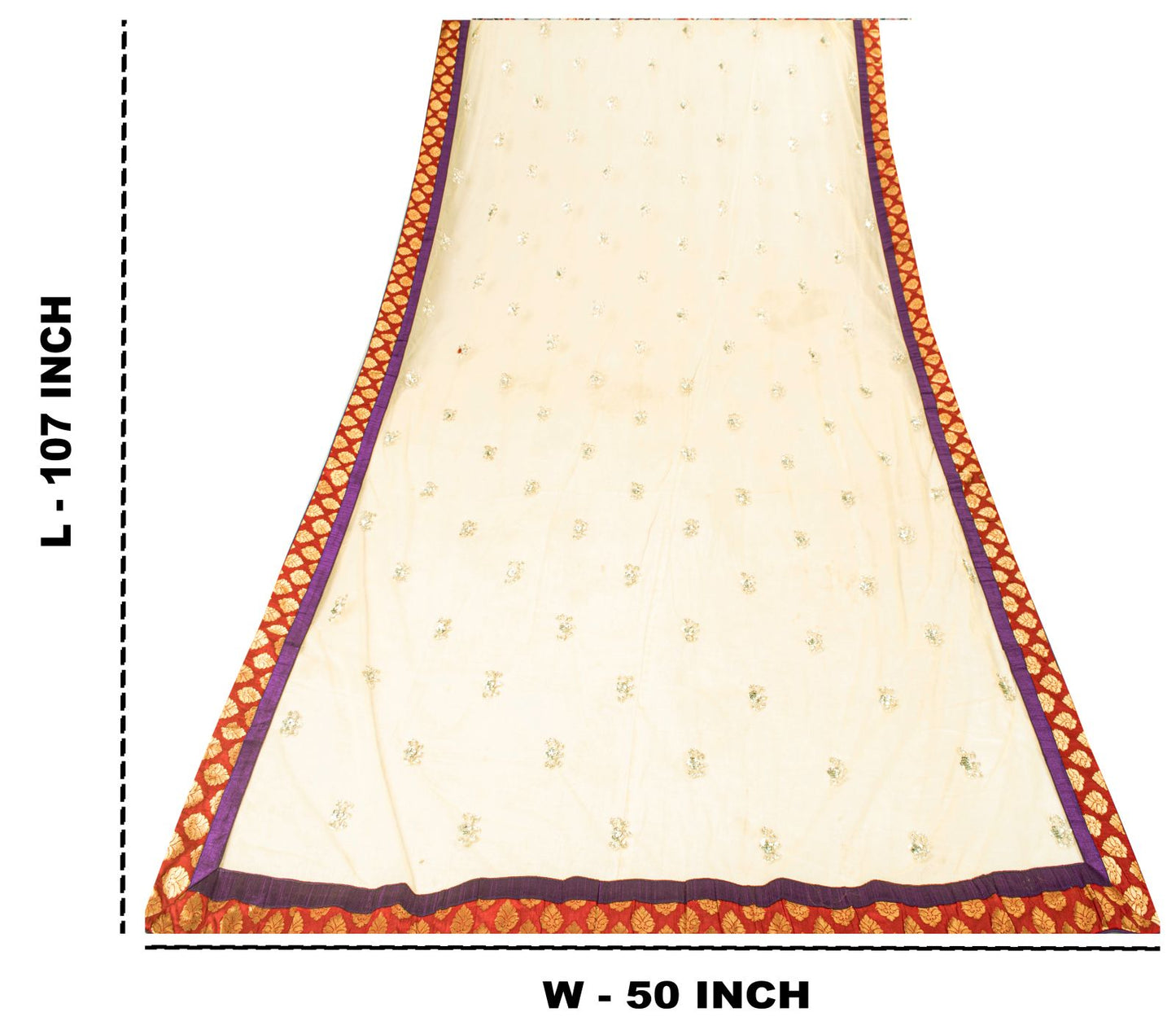 Sanskriti Vintage Yellow Net Dupatta Stole Hand Embroidered Dabka-Lace Work Veil