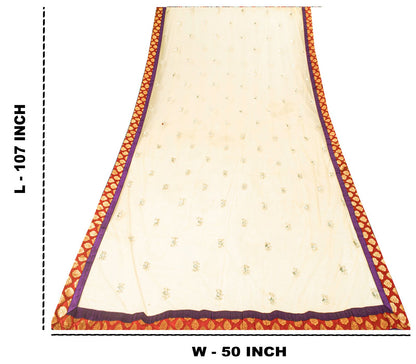 Sanskriti Vintage Yellow Net Dupatta Stole Hand Embroidered Dabka-Lace Work Veil